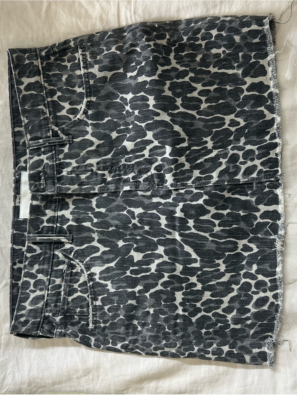 MOTHER Black and White Leopard-Print Denim Skirt